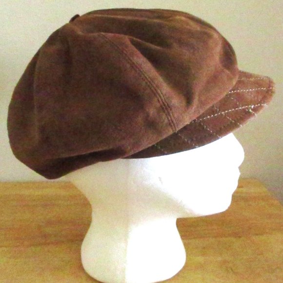 Eric Javits New York Mens 'Guido Cap" Newsboy Cap, Brown Suede, Quilted Brim, OS - Picture 3 of 9